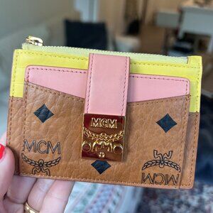 MCM Visetos Patricia Card Case Pink Yellow